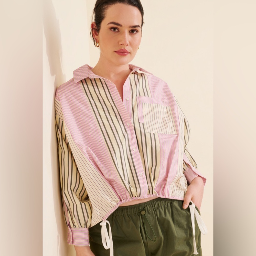 Anthropologie Pink and Cream Striped Button Down Shirt - Picture 6 of 16